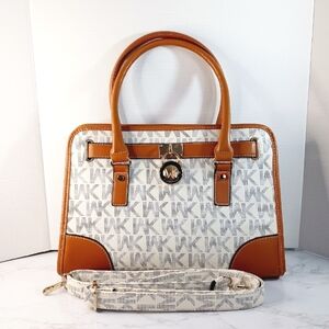 Wendy Keen Monogram Satchel in White and Tan Women’s Purse NWOT